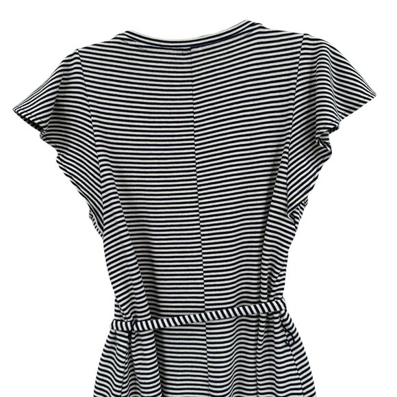 Gap Flutter Sleeve Midi Dress Navy Stripe Preppy Classiccore Knit Tie Medium - Picture 5 of 9
